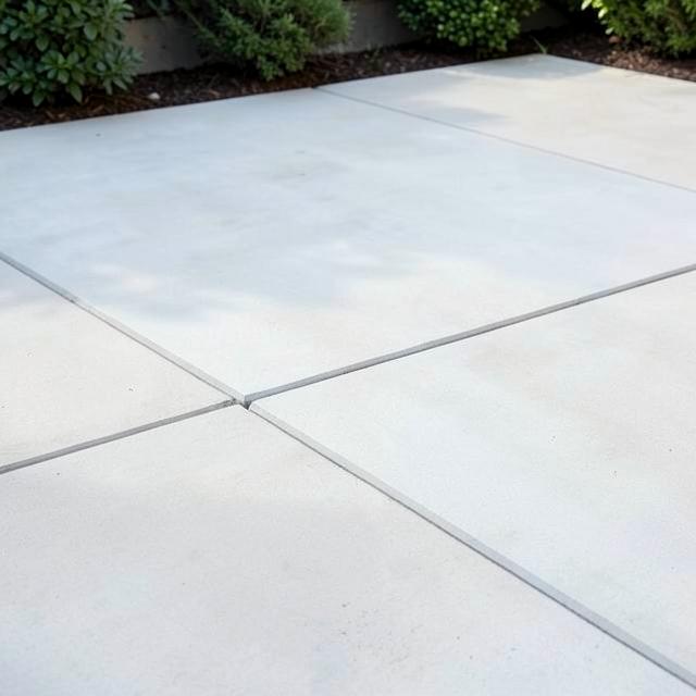 Freshly poured concrete patio with clean joints